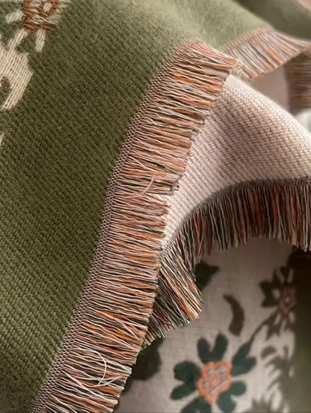 NEW! Floral Olive & Sunset Cashmere-Feel Shawl Scarf XL - Picture 5 of 5